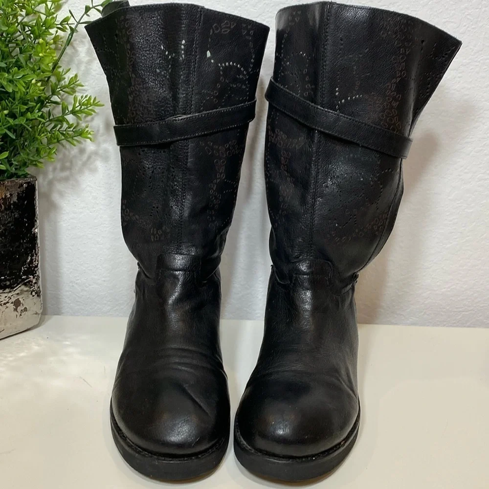 BACIO 61 Black Perforated Leather Prolisso Motorcycle Biker Boots‎ Size 8 - Picture 5 of 15